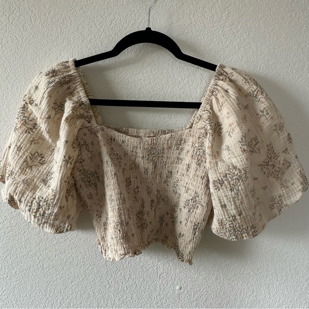Rylee + Cru Cream Floral Smocked Crop Top